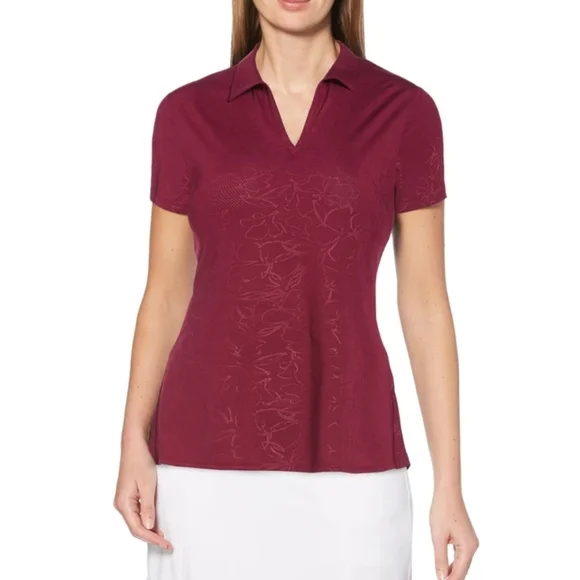 NWT Callaway Magenta purple floral embossed vneck Opti-dry polo XS - Picture 2 of 10